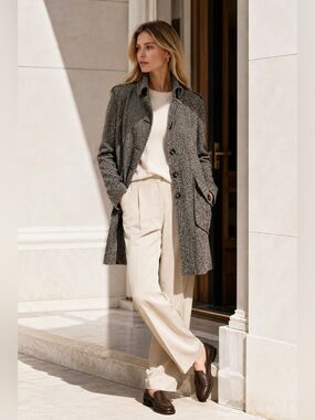 Italian Cristina Gavioli Wool Blend Tweed Coat Size EU 40 US 6